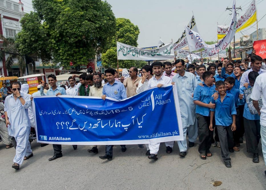 Community members gathered at a citizens' accountability meeting in Punjab